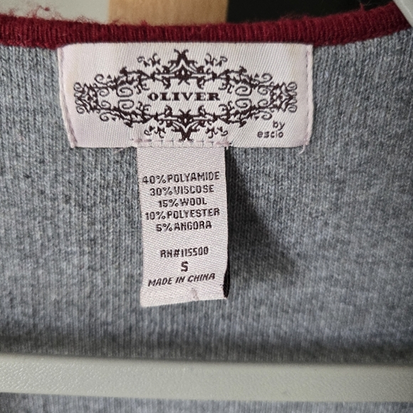 Oliver Red and Gray Open Front Wool Blend Coat - Picture 3 of 9